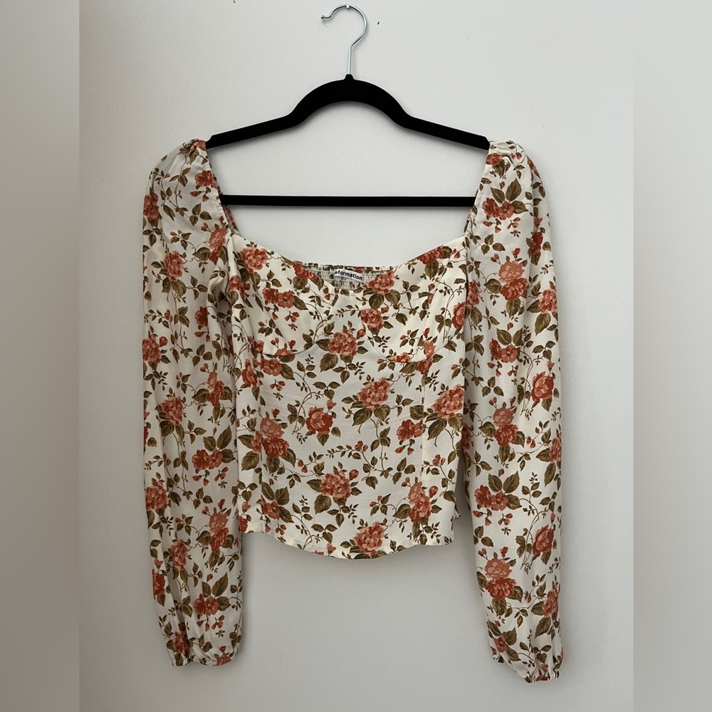 Reformation Floral Blouse in Cream and Pink
